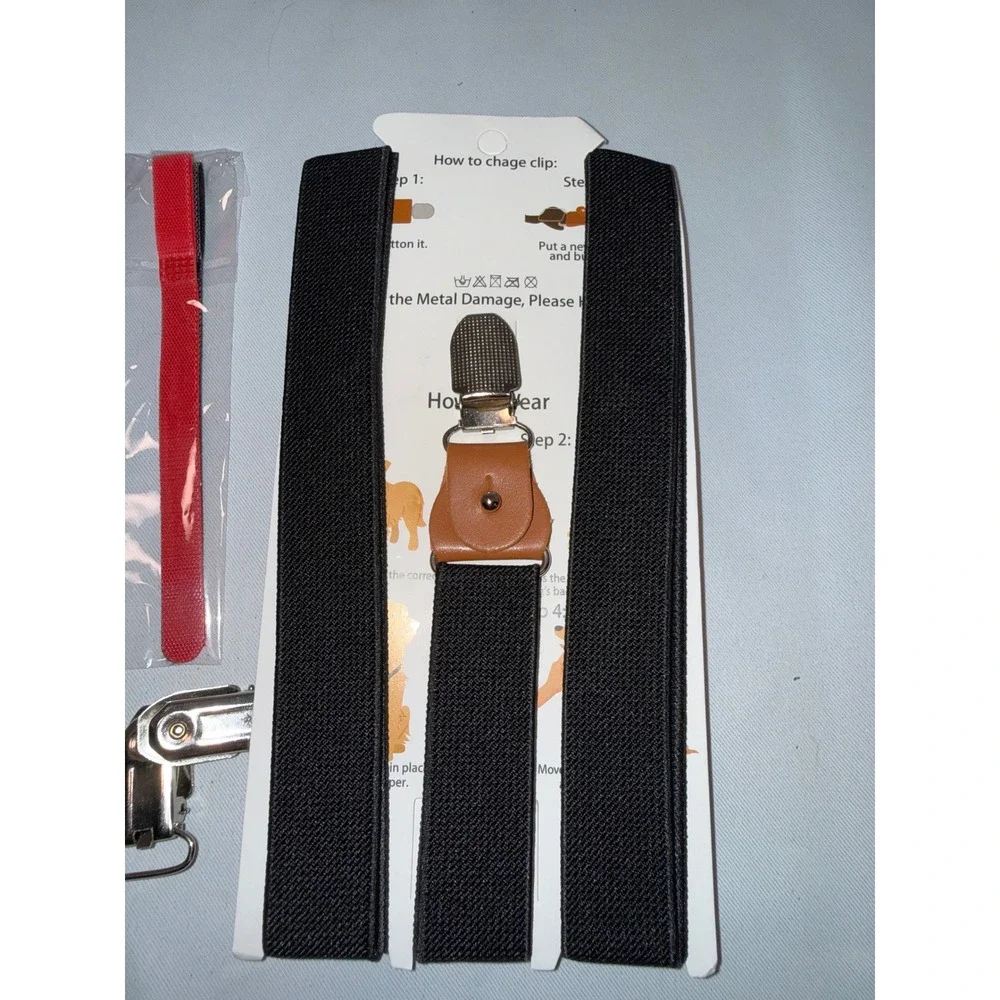 Pet Soft Dog Diaper Suspenders 2 Pack Red Black Adjustable Y-Back Metal Clips